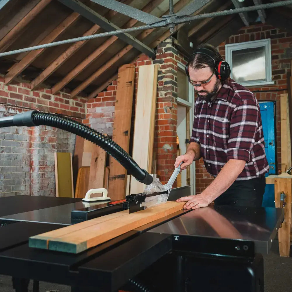 SawStop PCS Ryan using table saw with Outfeed Table