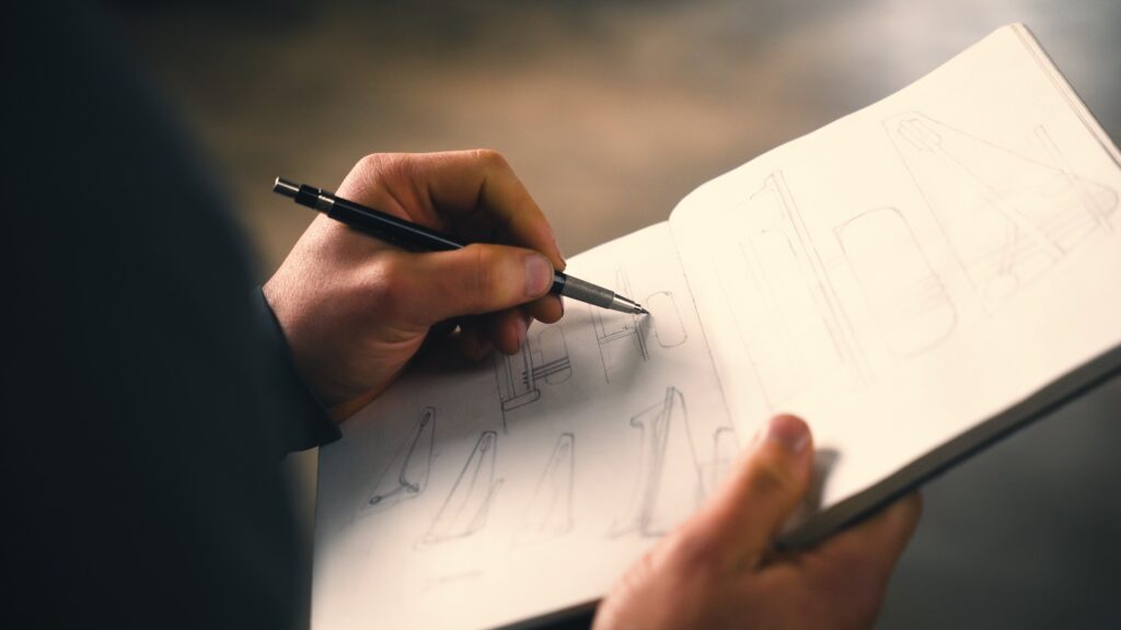 A detail from Nikita's furniture-making process